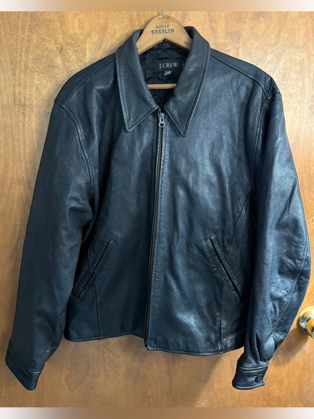 J. Crew Vintage Men's Black 100% Leather Bomber Jacket 90s Mcbling Grunge Preppy